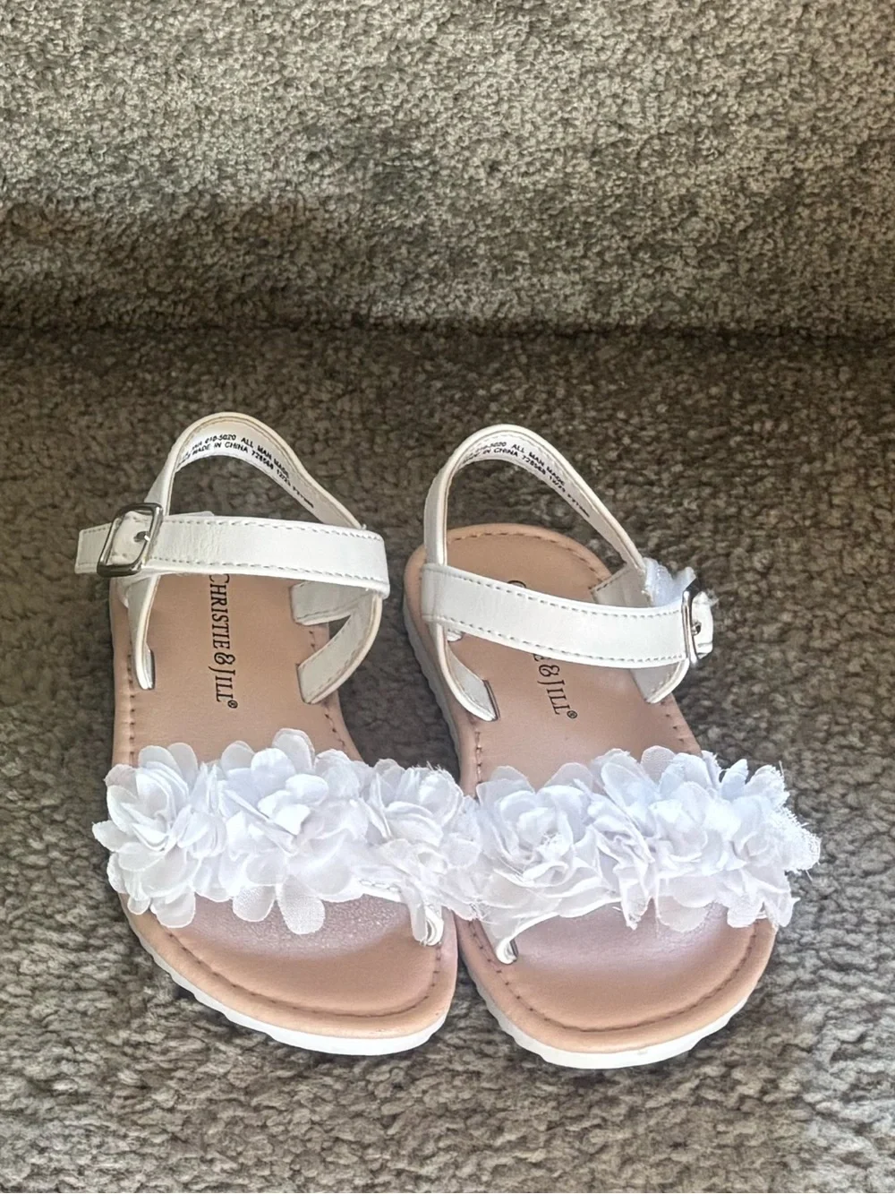 Girls' White Floral Cross-Strap Sandals
